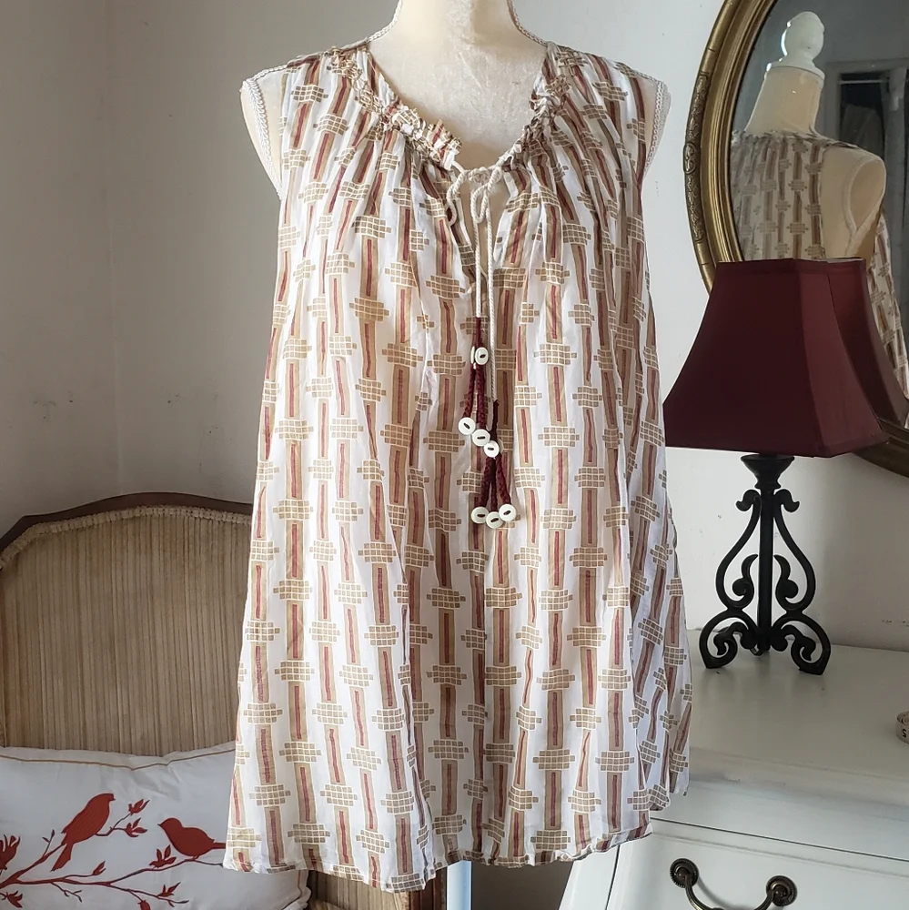 Anthropologie Kopal Sleeveless Flowy Top Tan/Red/Cream - Picture 1 of 6